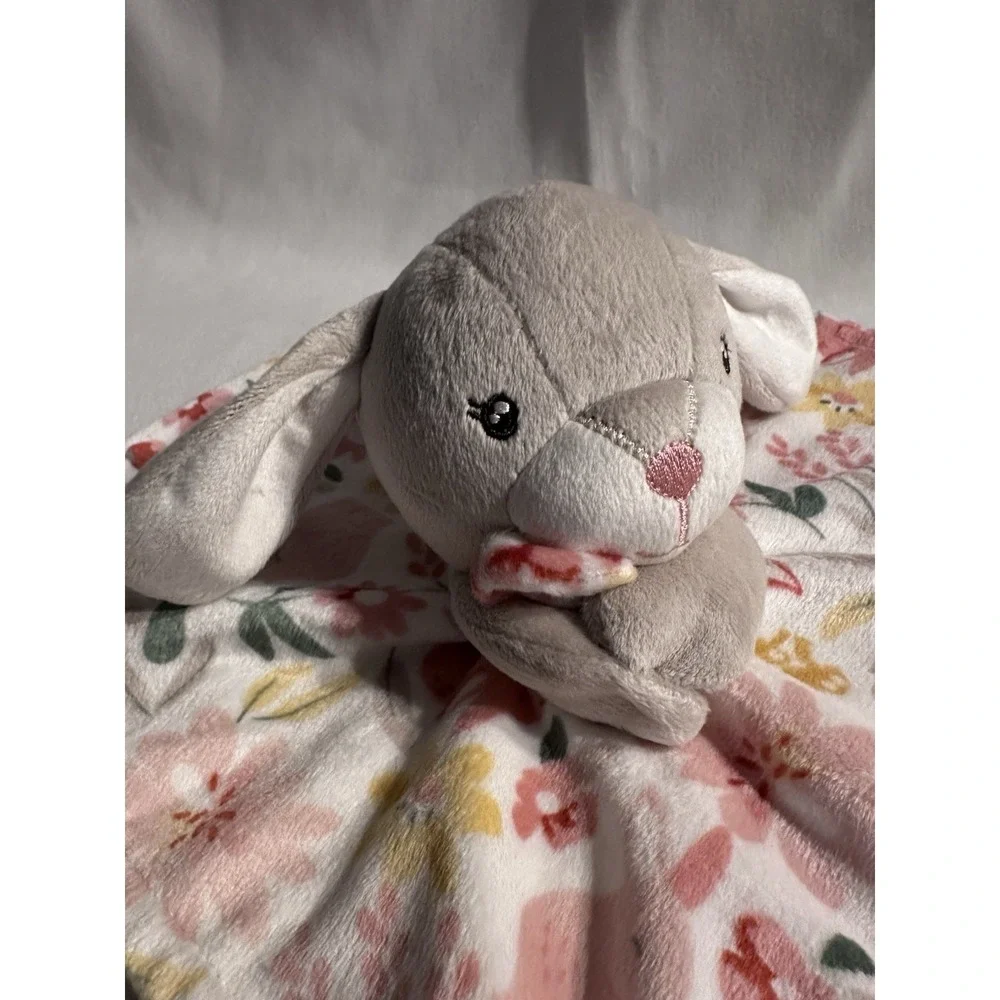 GERBER Modern Moments Baby Plush Gray Bunny‎ Lovey Floral Security Blanket